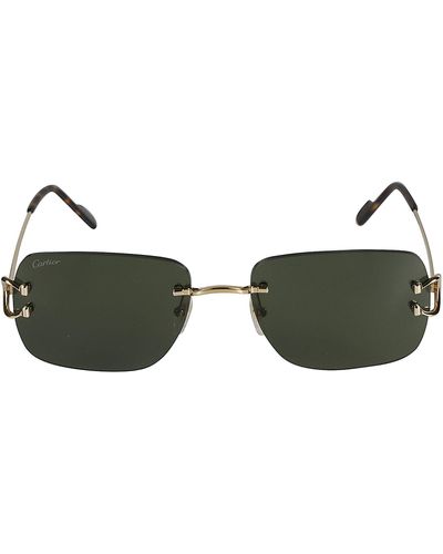 Cartier Logo Hinge Rimless Sunglasses - Green
