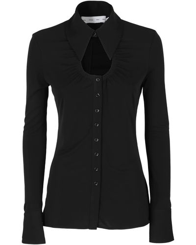 PROENZA SCHOULER WHITE LABEL Long Sleeve Jersey Button Top - Black