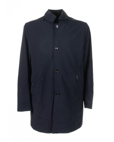 Moorer Long Trench Coat With Buttons - Blue