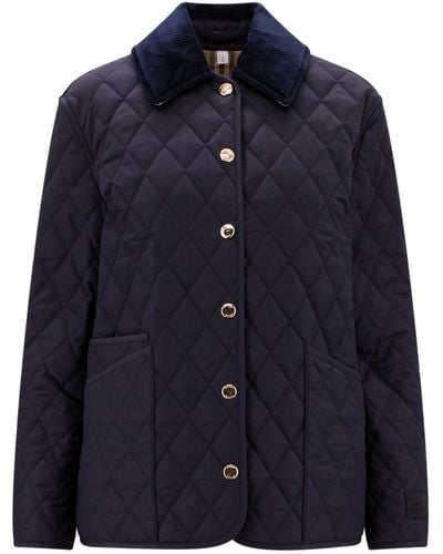 Burberry Reversible Corduroy-trimmed Quilted Shell And Checked Cotton Jacket - Blue