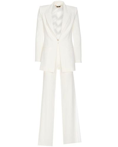 Elisabetta Franchi Logo Plaque Peak Lapels Suit - White