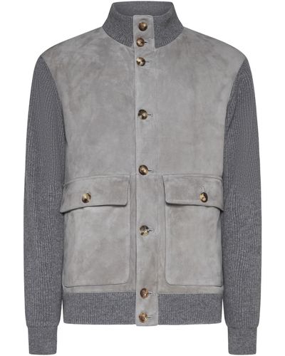 Brunello Cucinelli Padded Leather Jacket - Gray