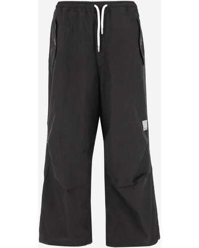Emporio Armani Cotton Blend Wide Leg Trousers - Black