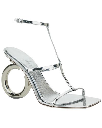 Ferragamo 'elina' Silver Sandals With Sculptural Heel In Leather Woman - Metallic