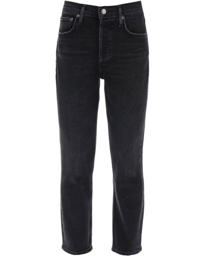Agolde Riley High-waisted Cropped Jeans - Black