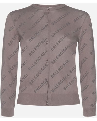 Balenciaga Logo Cotton Cardigan - Gray