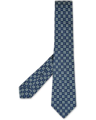 Kiton And Green Tie With Geometric Micro Pattern - Blue