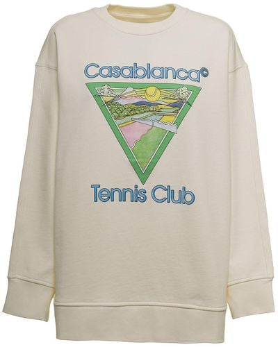 Casablancabrand White Boyfriend Jersey Sweatshirt With Print - Multicolor