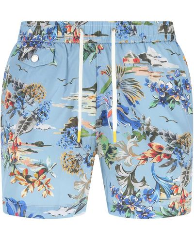 Hartford Printed Polyester Swimming Shorts - Blue