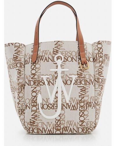 JW Anderson Double Logo Print Canvas Tote Bag - Natural