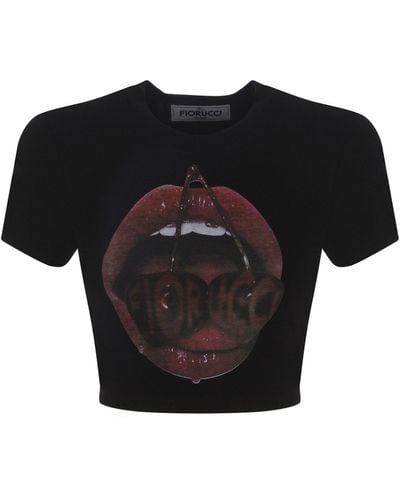 Fiorucci Crop T-Shirt Crop Cherries Made Of Cotton - Black