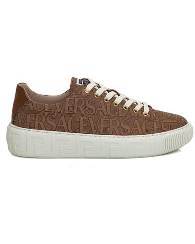 Versace Sneaker With Logo All-over - Brown