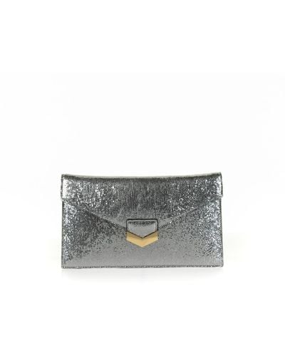 DeMellier London Leather Clutch Bag With Shoulder Strap - Gray