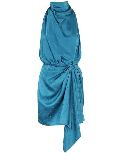 Amen Dress In Jacquard Satin - Blue