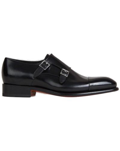 Santoni Buckle Detailed Slip-On Monk Shoes - Black