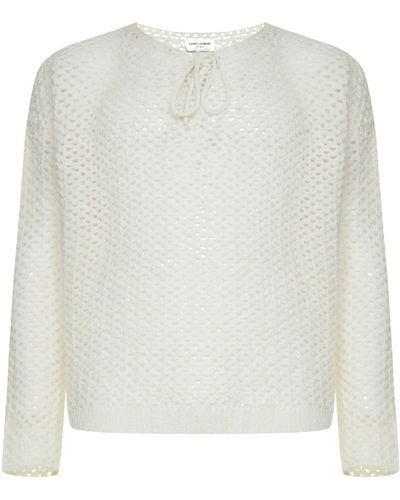 Saint Laurent Crochet Wool Pullover - White