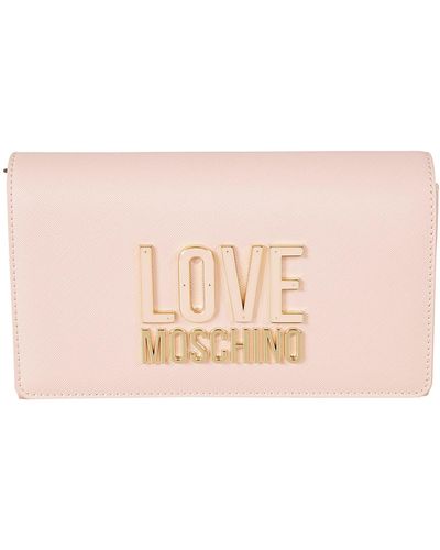Love Moschino Logo Embossed Flap Shoulder Bag - Pink