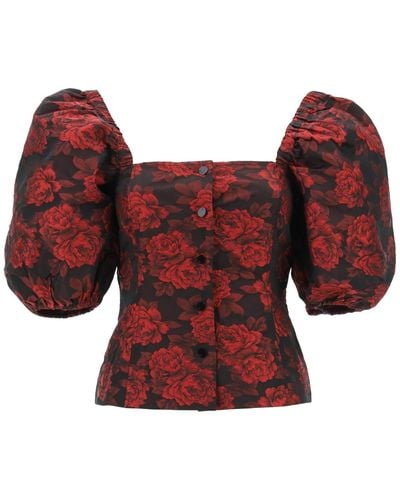 Ganni Blouse In Floral Jacquard - Red