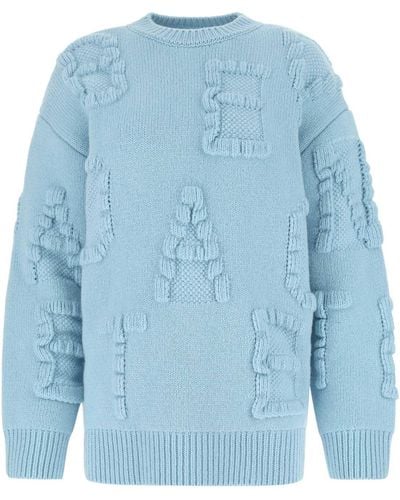 Bottega Veneta Light Stretch Wool Blend Shetland Alphabet Oversize Sweater - Blue