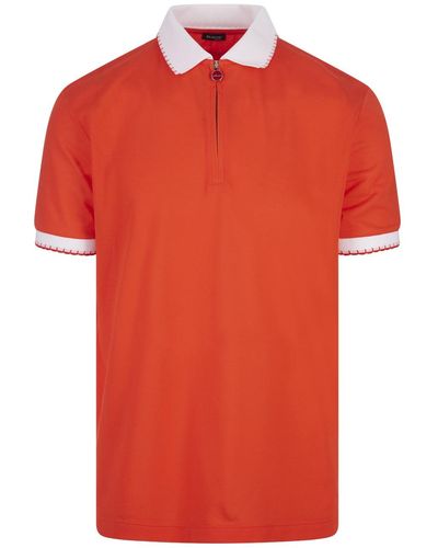 Kiton Piqué Polo Shirt With Zip - Red