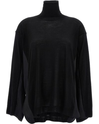 Nude Satin Trim Sweater - Black