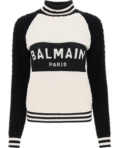 Balmain Turtleneck Sweater In Terry Cloth - Black