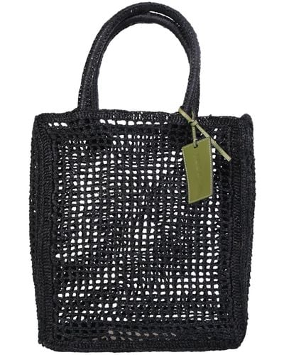 Manebí Woven Raffia Bag By - Black