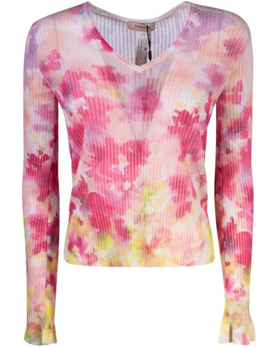 Twin Set Ruffle Sweater - Pink