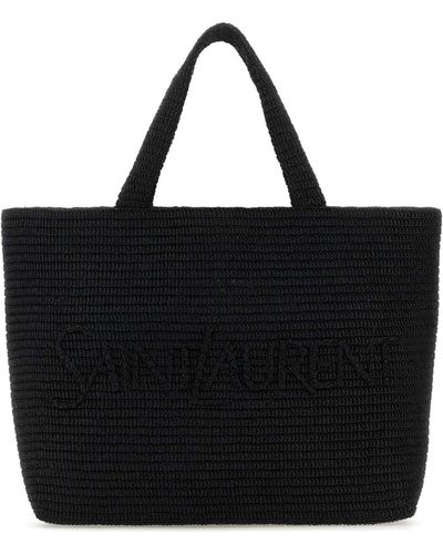 Saint Laurent Raffia Shopping Bag - Black