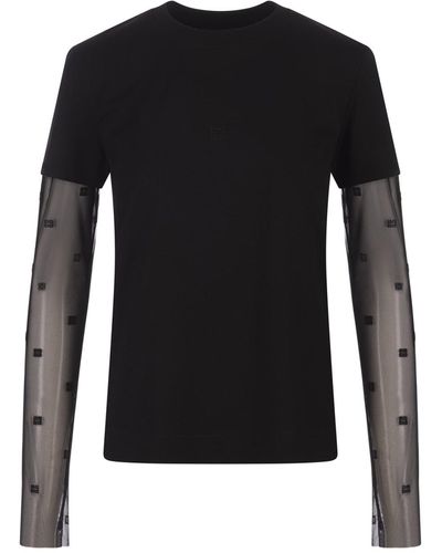 Givenchy T-Shirt With 4G Plumetis Tulle - Black