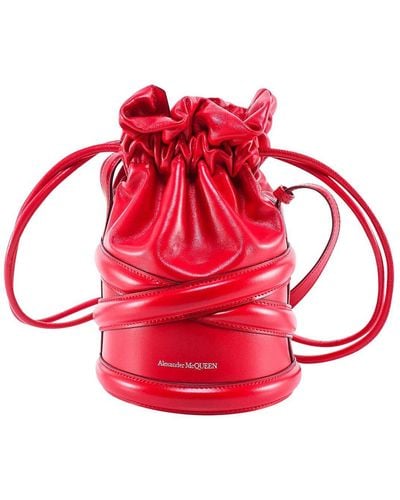 Alexander McQueen Logo Detailed Drawstring Bucket Bag - Red