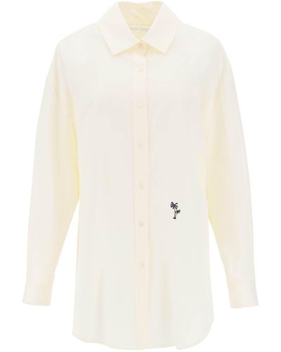 Palm Angels Poplin Shirt With Palm Embroidery - White