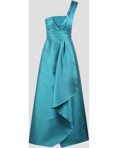 Alberta Ferretti Mikado Long One-Shoulder Dress - Blue