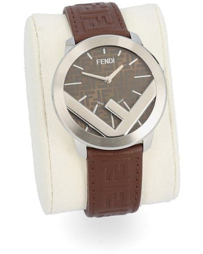 Fendi Logo Detailed Round Watch - White