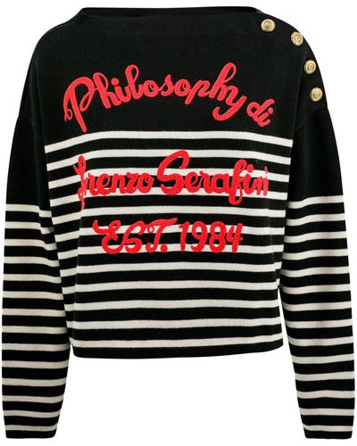 Philosophy Di Lorenzo Serafini Striped Sweater With Button Insert - Black