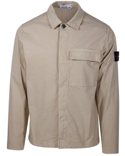 Stone Island Logo Patch Collared Shirt Jacket - Grey