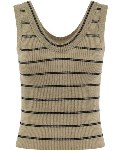Brunello Cucinelli Sparkling Linen And Cotton Ribbed Knit Top - Grey