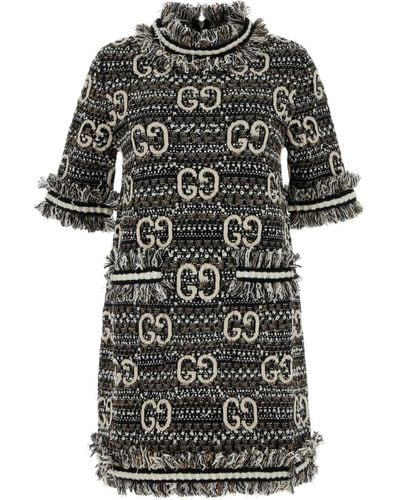Gucci Embroidered Bouclã Mini Dress - Black