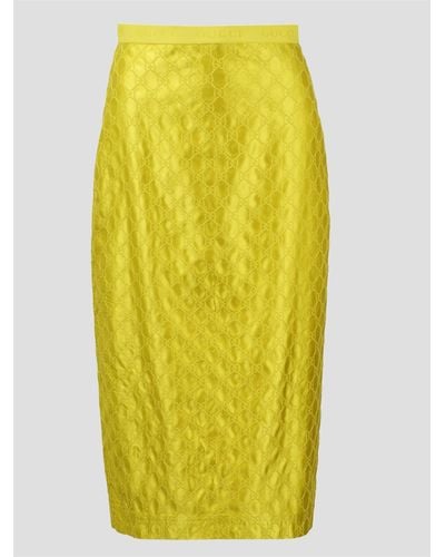 Gucci gg Embroidery Longuette Skirt - Yellow