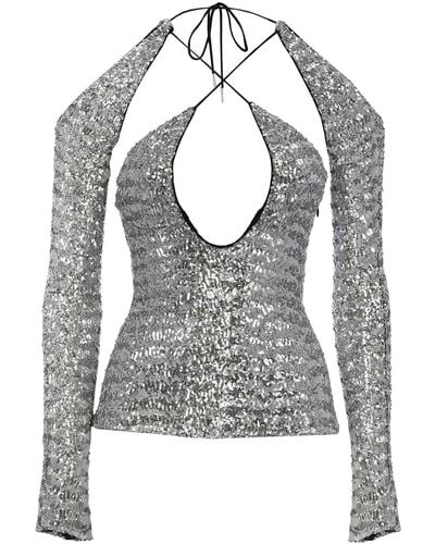 The Attico Top With Sequins - Gray