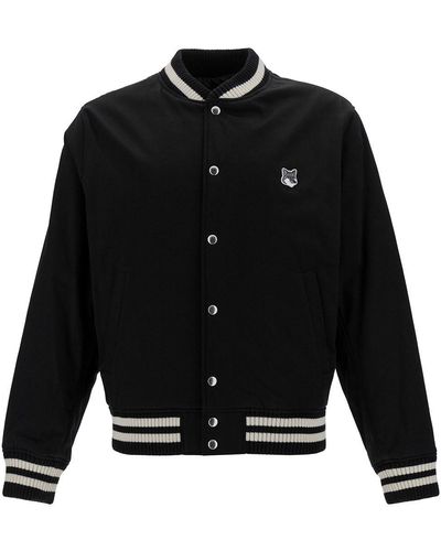 Maison Kitsuné Black Varsity Jacket With Fox Head Patch In Cotton Man