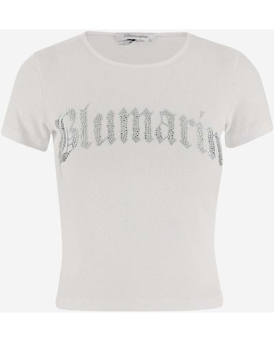 Blumarine Stretch Cotton T-Shirt With Logo - White