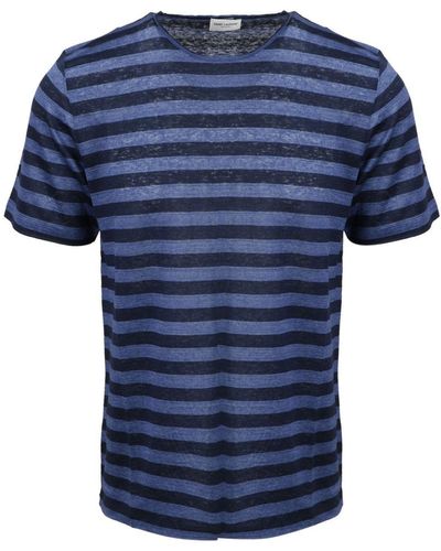 Saint Laurent Striped Monogram T-shirt - Blue