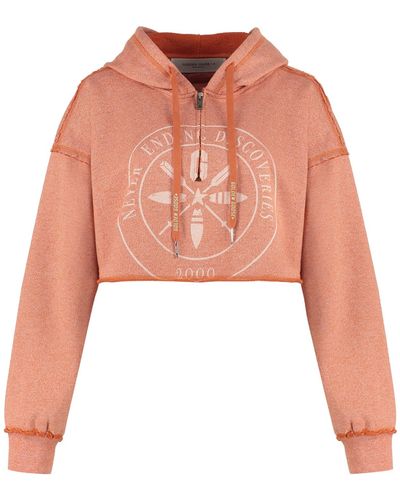 Golden Goose Cropped Graphic-print Hoodie - Pink
