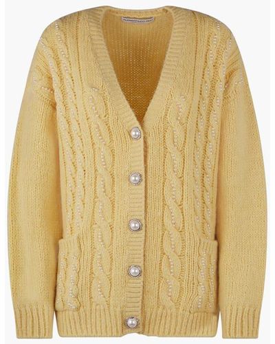 Alessandra Rich Oversized Cardigan With Pearls - Yellow