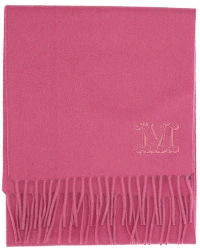 Max Mara Logo Embroidered Fringed Knitted Scarf - Pink