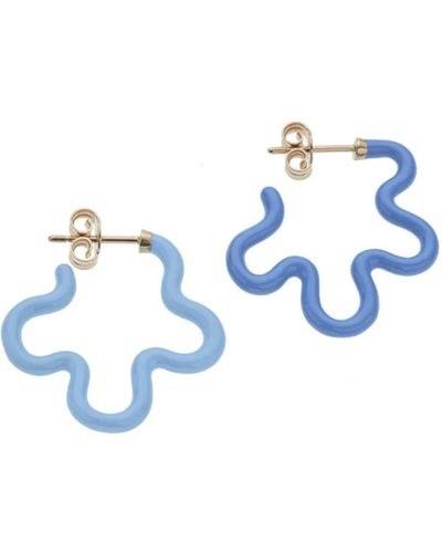 Bea Bongiasca 2 Tone Asymmetrical Flower Power Earrings In Baby Blue And Turquoise