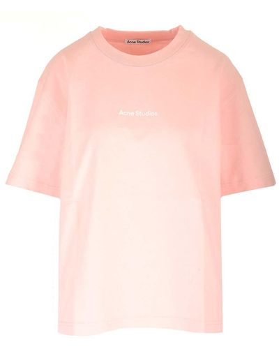 Acne Studios Logo Printed Crewneck T-Shirt - Pink
