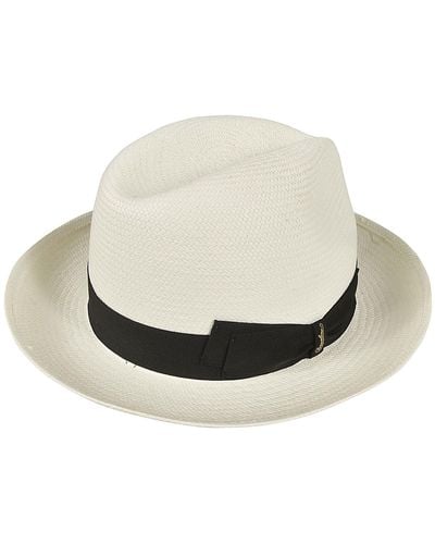 Borsalino Logo Detail Woven Hat - White
