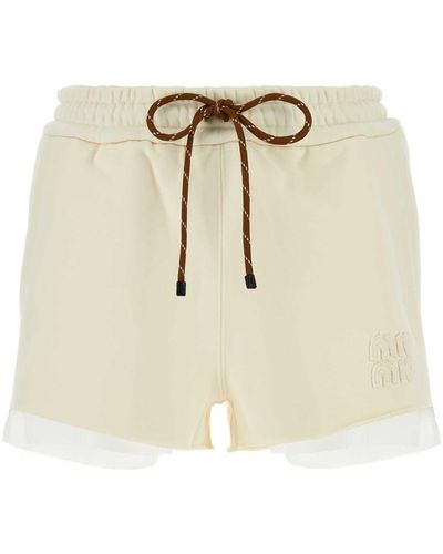 Miu Miu Cream Cotton Shorts - Natural